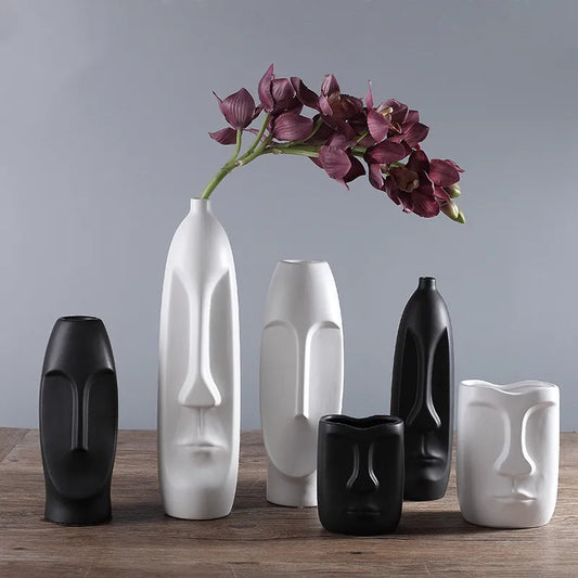Vase nordique en céramique blanc et noir
