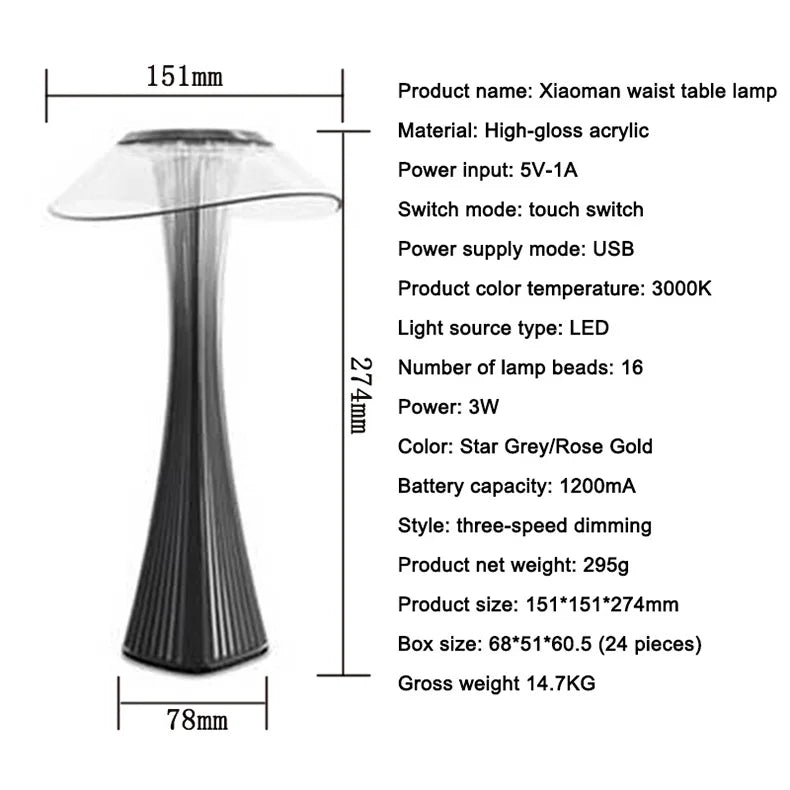 Lampe de table variateur tactile rose dorée