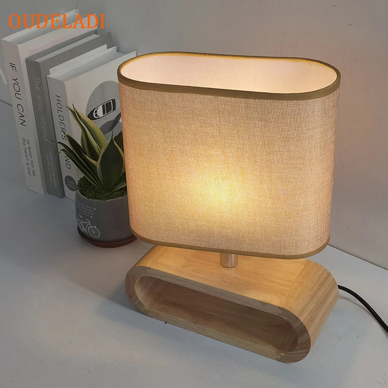 Lampe de chevet en bois abat-jour en tissu