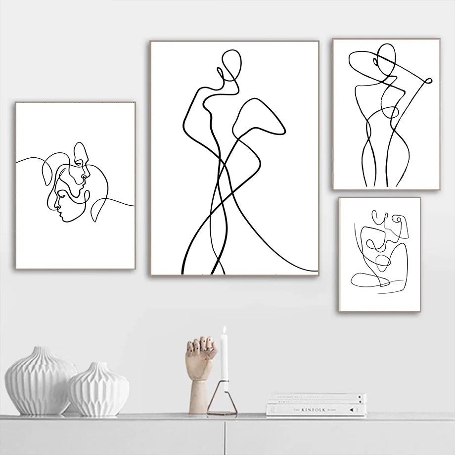 Tableau assise féminin minimaliste en lignes abstraites