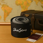Oreiller de voyage ShoSens® pour un confort cervical optimal, idéal pour avion, voiture ou bureau.